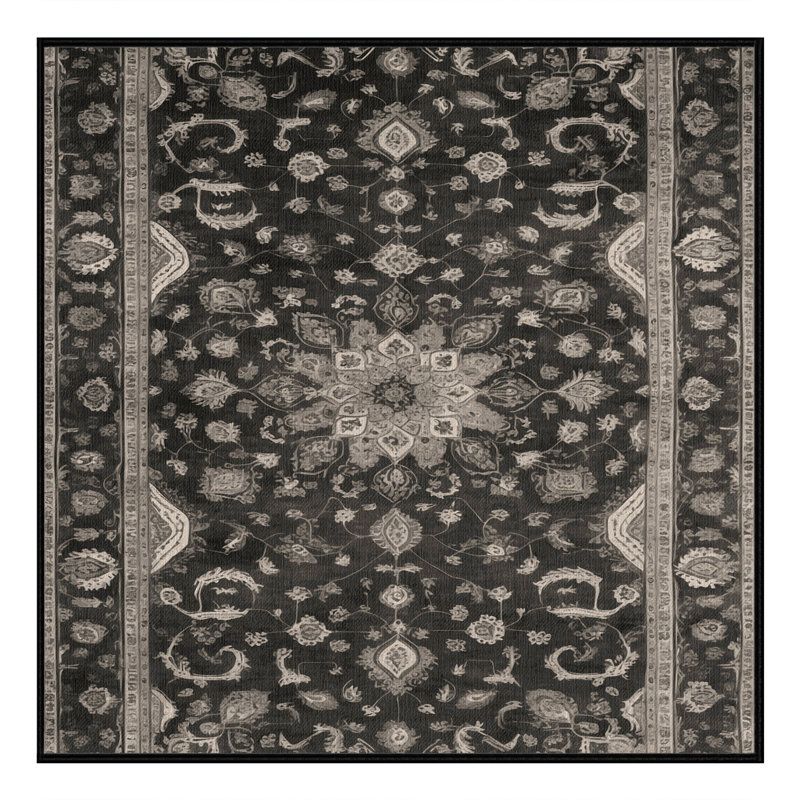 Machine Washable Tabriz Black Area Rug, Square 8'