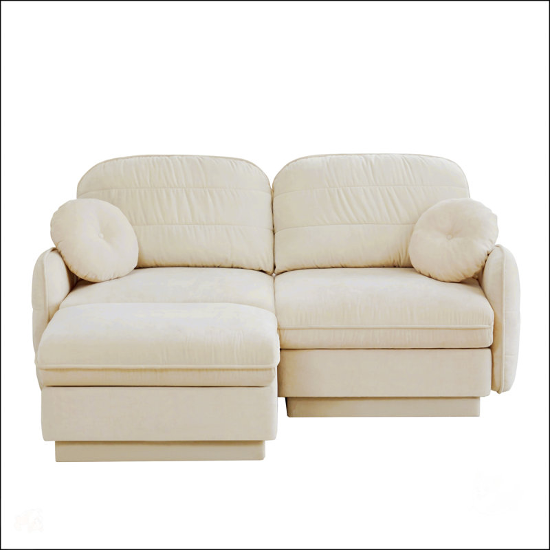Canapé en L Chenille Cloud, Chenille crème beige, Beige crème
