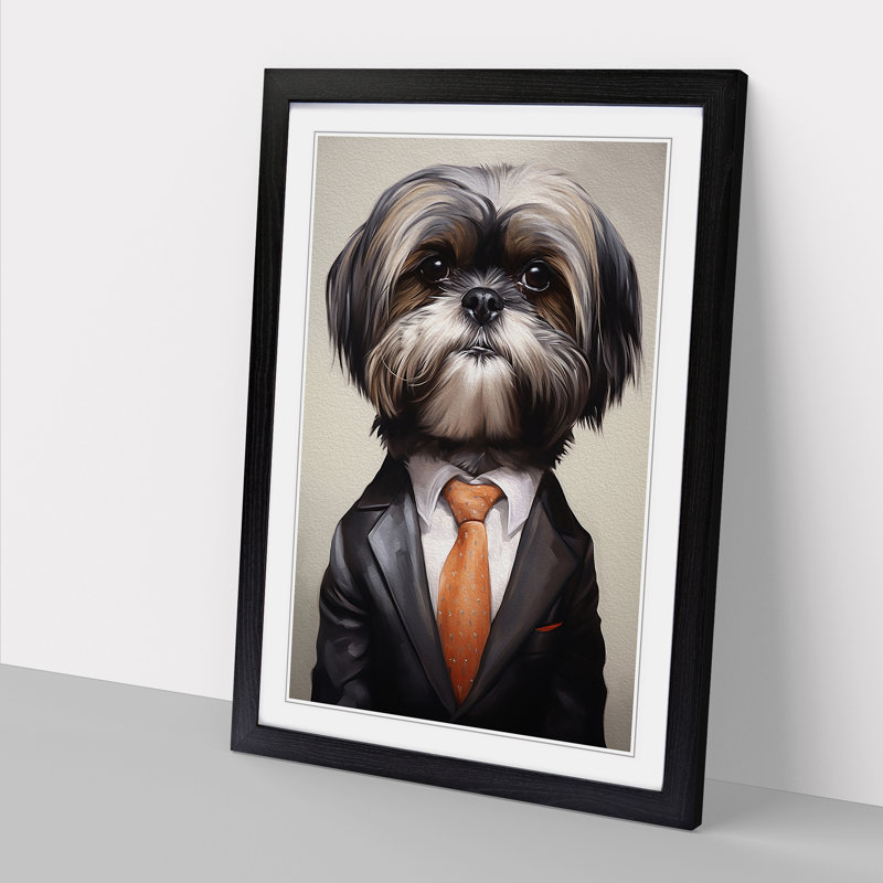 Shih Tzu In A Suit Painting No.4 - Single Picture Frame Print on Wood, 64cm H x 46cm W x 2cm D, Black