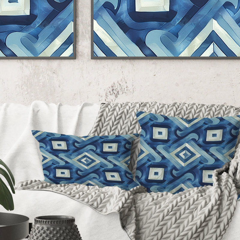 Coussin lombaire bleu Midcentury Maze Dream II - Midcentury
