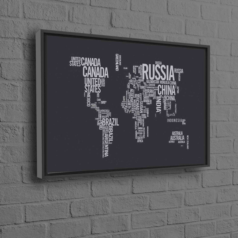 Black and White Artistic World Map Print on Cotton Canvas Ideal for Classroom Office or Home Wall Decor, 41" H x 94" W