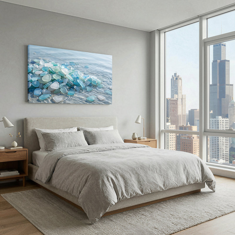 «Blue and White Sea in Water Rippling Water», art mural, L 32 po x H 16 po