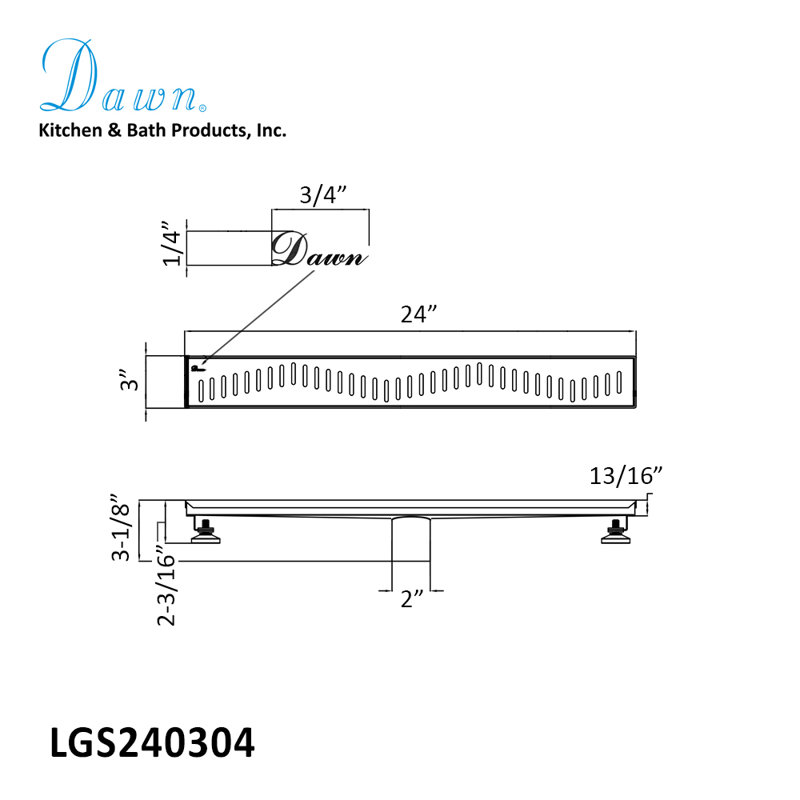 24 Inch Long Floor Stainless Steel  Linear Grid Shower Drain