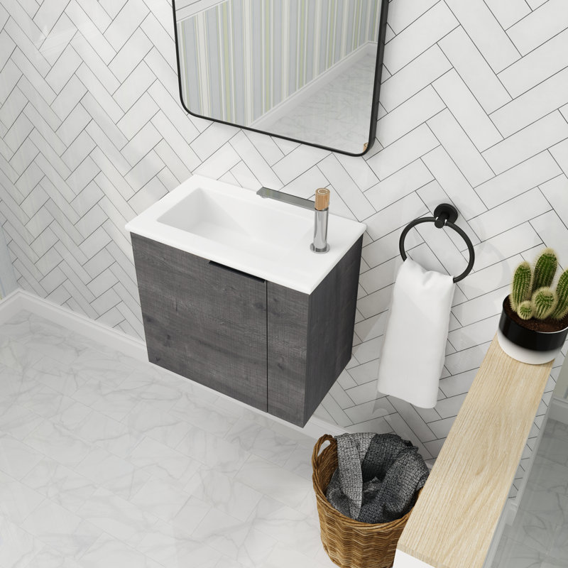 Ensemble de meuble-lavabo mural simple 22 po Didio, Chêne gris carreauté