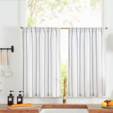 Linen Striped Kitchen Curtains Rod Pocket Tier Curtains