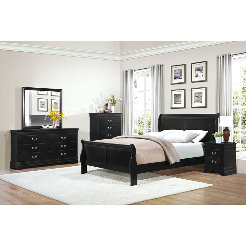 Lit 1 pièce de style Louis Philippe traditionnel, Complet/Double, Noir, noir, noir, noir