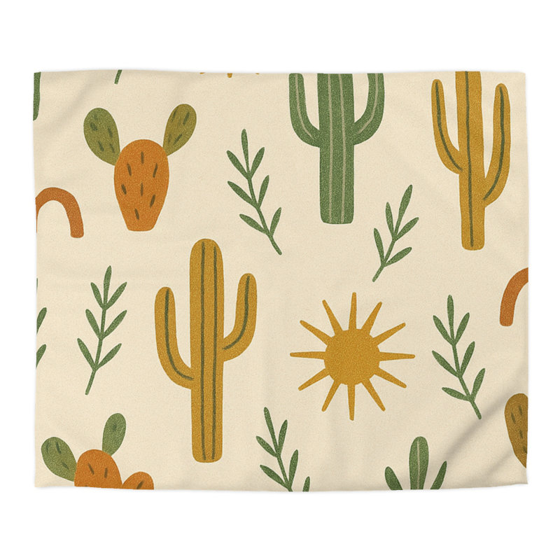 Microfiber Duvet Cover Boho Style, Design 23, Orange/Yellow/Green/White, King Duvet Cover