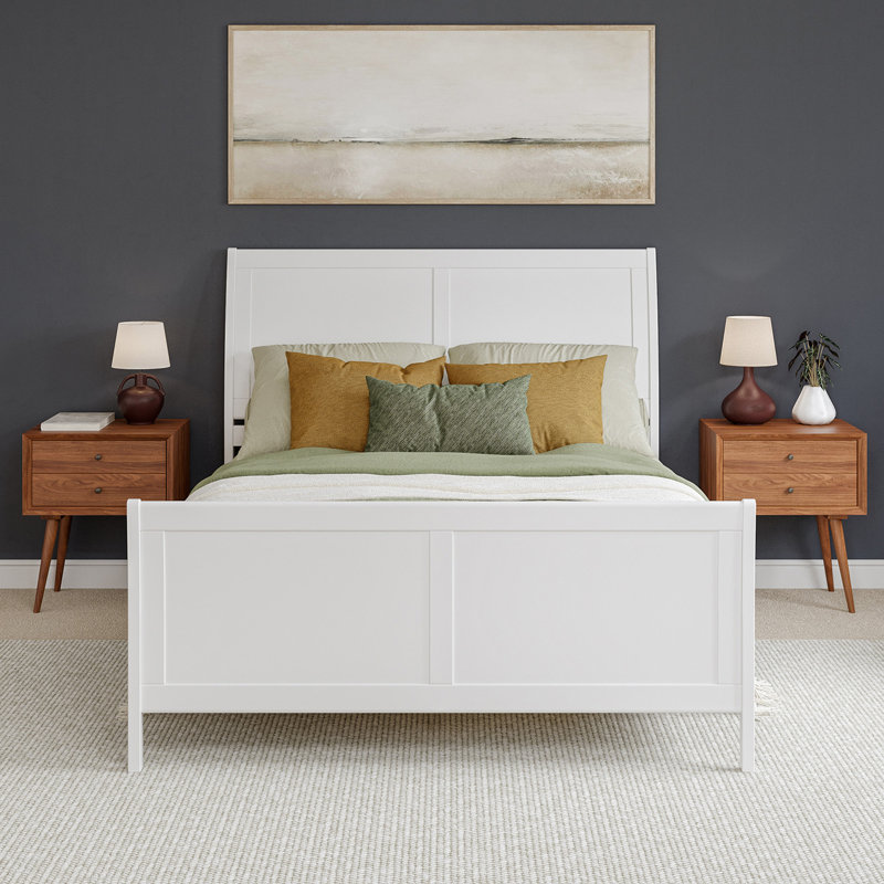Lit plateforme en bois massif Valencia avec pied de lit assorti Valencia, Grand, Blanc