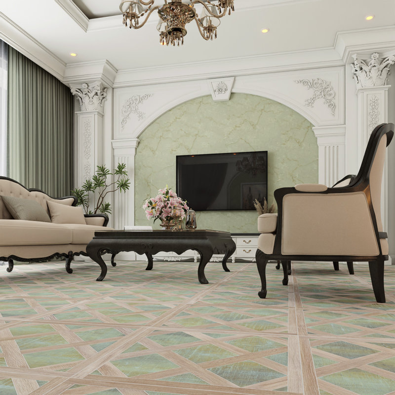 Fusione Intarsio 23-1/2 in. x 23-1/2 in. Porcelain Floor and Wall Tile, Brown Green
