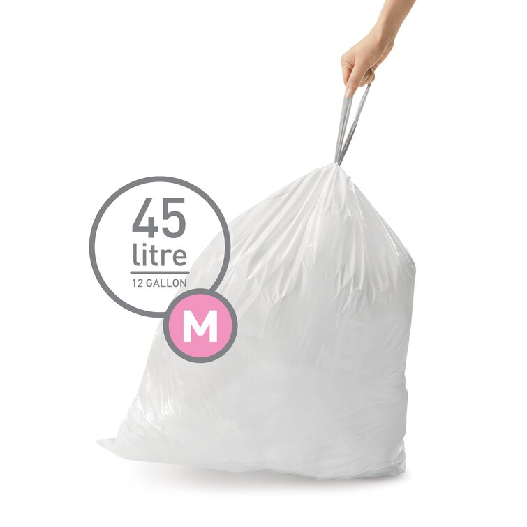 simplehuman Code M Custom Fit Drawstring Trash Bags, 60 Count, 45 Liter /  12 Gallon, Odor Absorbing 