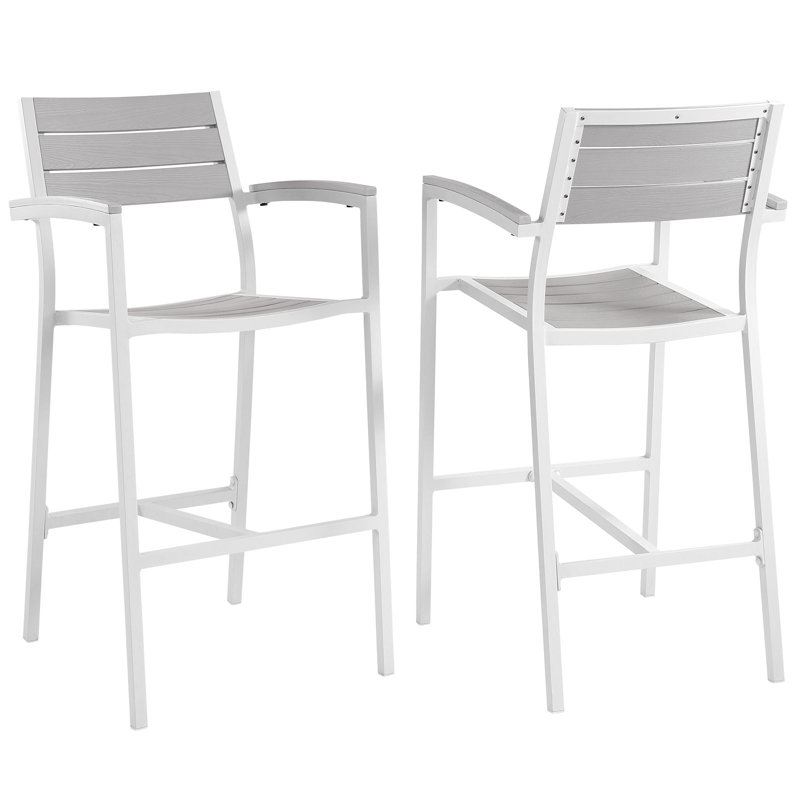 Maine 28.5" Patio Bar Stool, White/Gray