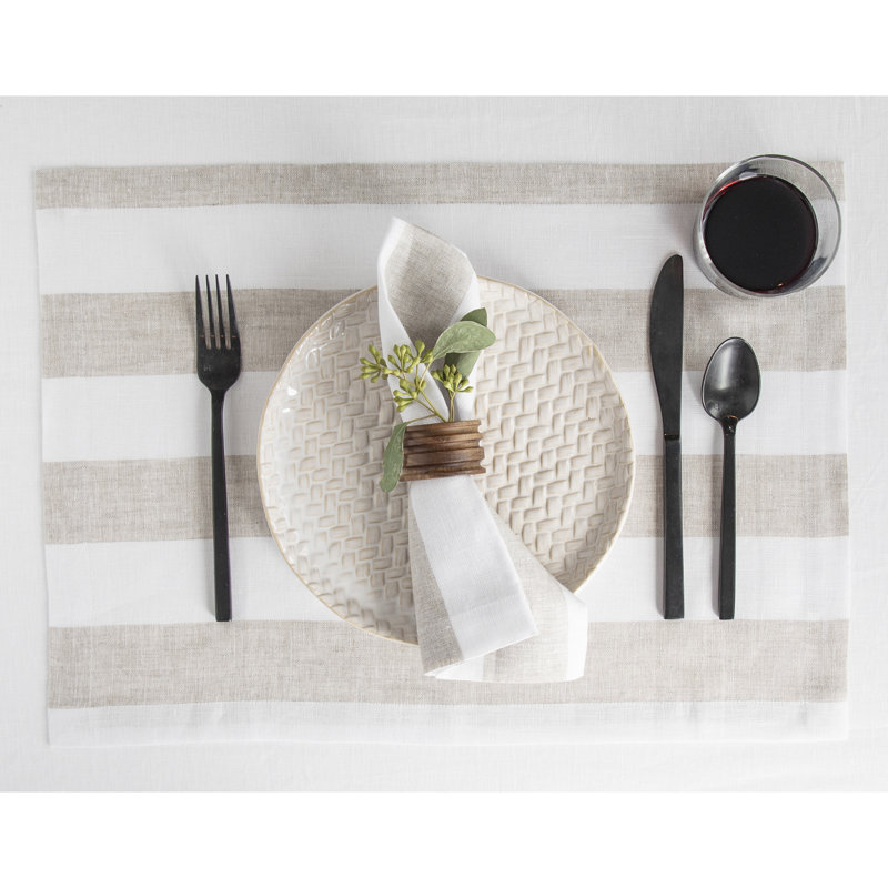 Natural and White Cabana Stripe Linen Placemats Set of 4