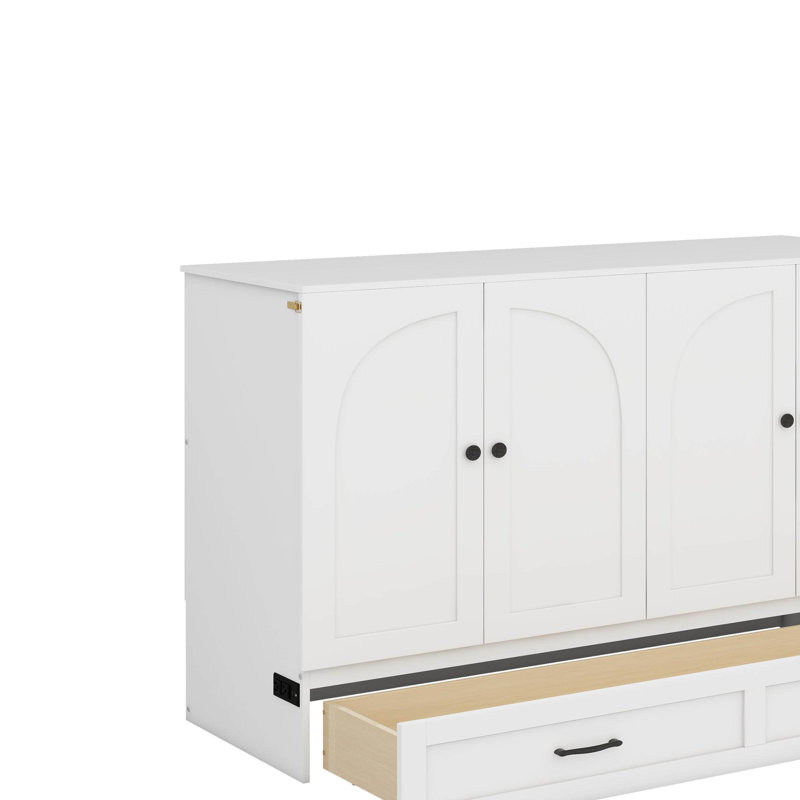 Lit escamotable avec tiroirs Murphy, Blanc, Grand lit