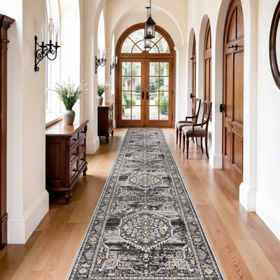 Tapis d'entrée lavable: tapis de couloir de cuisine de style campagnard large tapis de sol doux et résistant à l'eau pour salle de bain, tapis antidérapant pour salon, chambre à coucher, salle à manger (noir)
