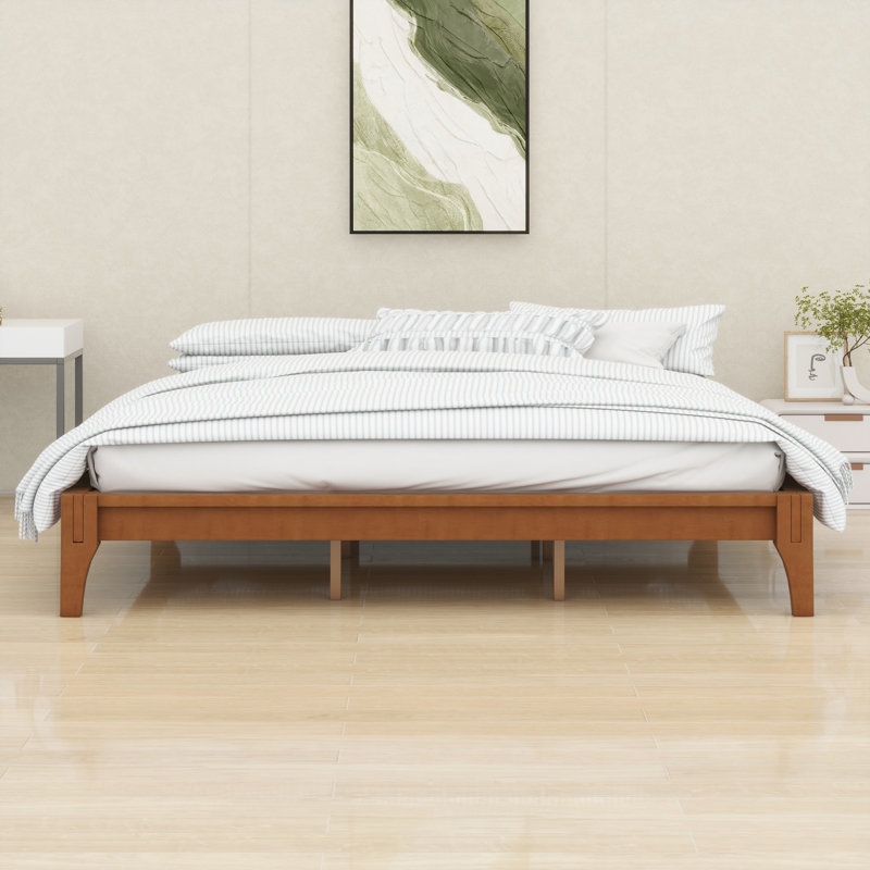 Wood Platform Bed Frame With Wood Slat Support, Brown