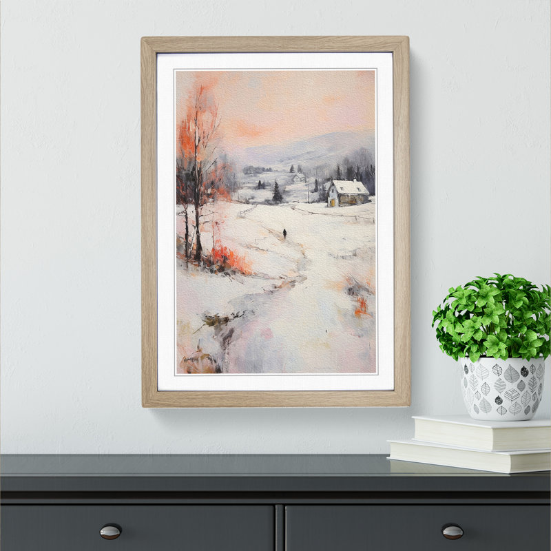 Winter Landscape Gestural No.3 - Single Picture Frame Print on Wood, Oak, 34cm H x 25cm W x 2cm D