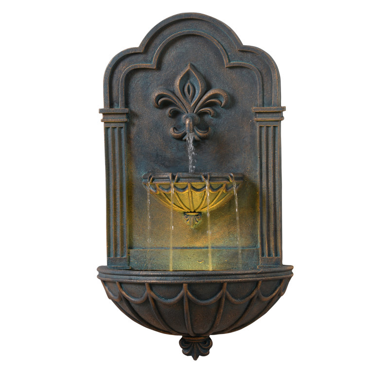 Fontaine extérieure Fleur-De-Lis avec lumière chaude, Brun