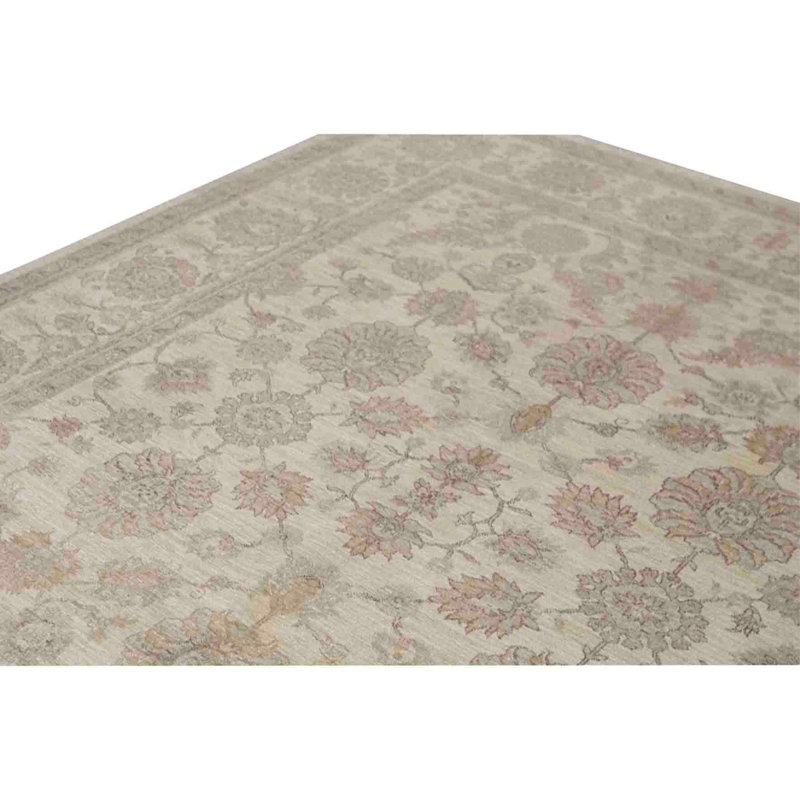 Hand Knotted Wool Area Rug in Cream