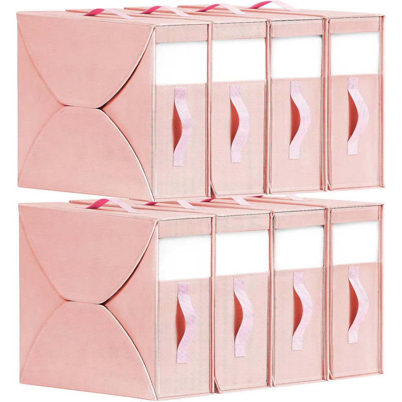 Organisateur de draps de lit et paquet de 8, organisateur de garde-robe pliable en lin avec fenêtre, boîte de rangement pour les couvertures et les housses de couette