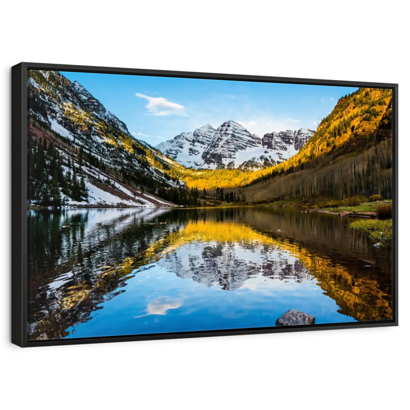 Scène de montagne Maroon Bells, 25 po x 17 po, Cadre flottant noir