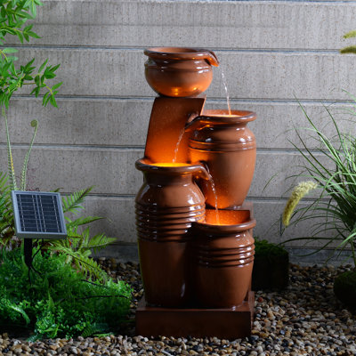 Wakiyan 28.7" 4-Tier Outdoor Solar Water Fountain With LED Lights