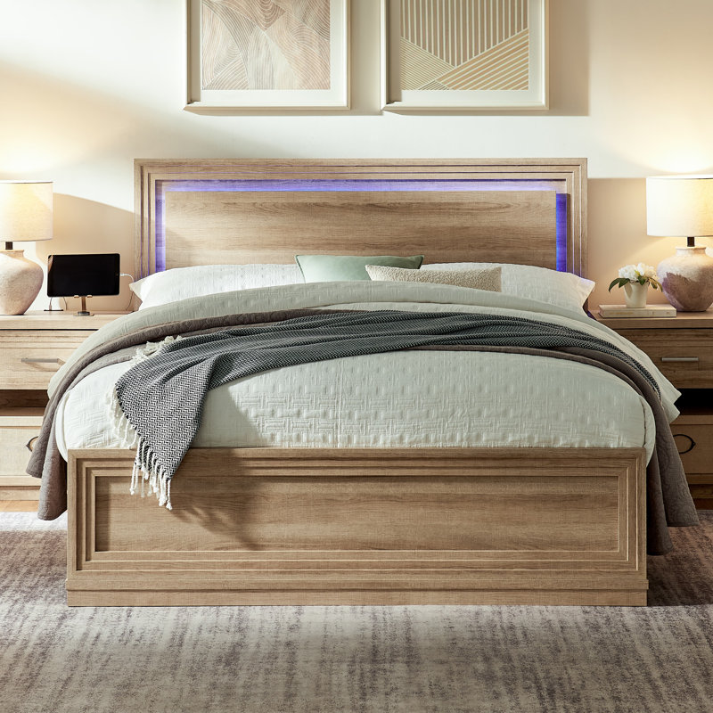 Cadre de lit grand en bois Hewett, Naturel, Queen