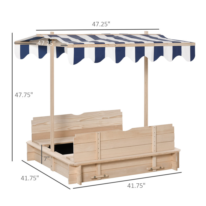Outsunny 41.75'' x 47.75'' Solid Wood Square Sandbox, Nature Wood