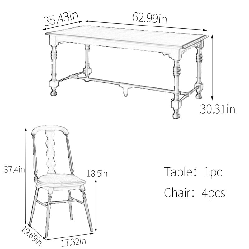Table de salle à manger Vintage, H 30,31 po x L 62,99 po x l 35,43 po