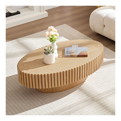 Table basse à tambour moderne de 43,7 pouces de style moderne fabriquée à la main par Ellipse