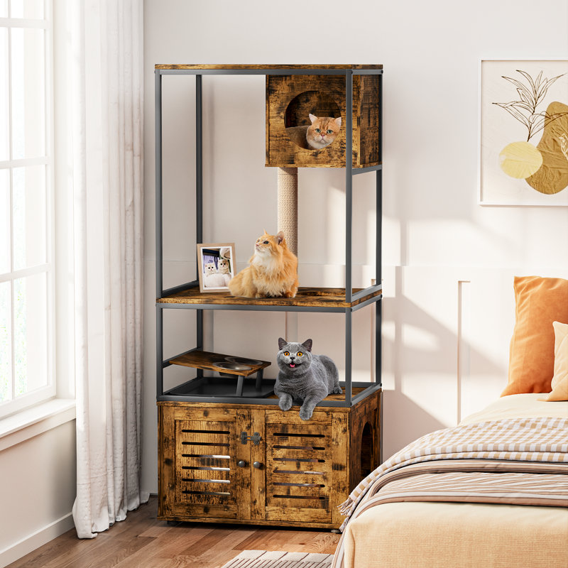 Multi-Level Cat Tree With Litter Box Enclosure