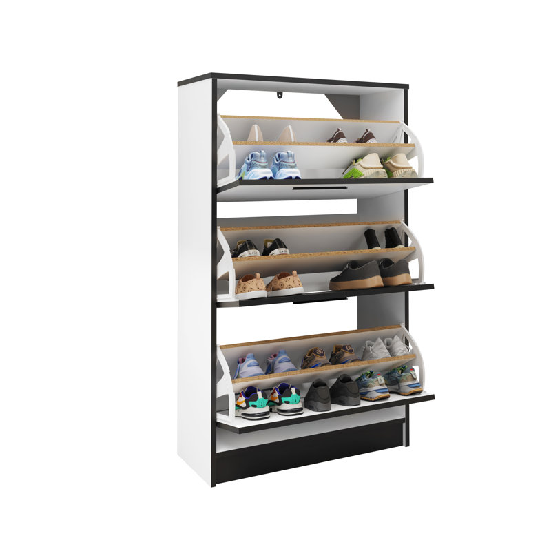 Arrisson 18 Pair Flip Down Shoe Storage, White/Black