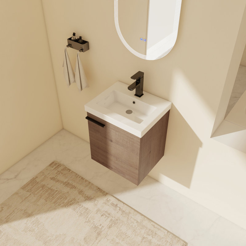 Ensemble de meuble-lavabo simple 18,13 po Dareth avec plateau en céramique Dareth, Imitation chêne
