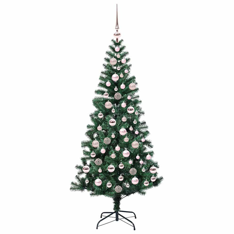 vidaXL Artificial Pre-lit Christmas Tree Green PVC and Metal, 5.91 ft