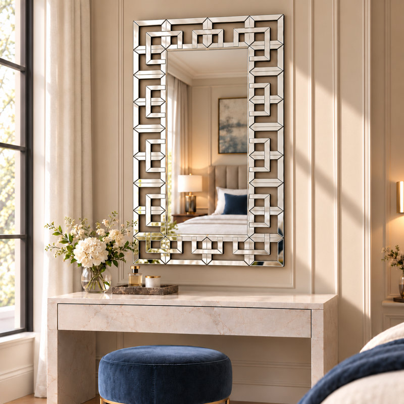 Corri 120 x 70 cm Silver Geometric Rectangular Wall Mirror with Bevelled Glass Frame