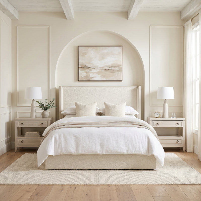 Avaline White Oak 3 Piece King Bedroom Set, 4 Pcs: Bed, Chest, 2 Nightstands
