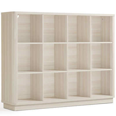 12 Cube Storage Organizer, 41" Large Bookshelf With Curved Edge, Wood Floor Standing 3-Tier Cubby Bookcase W/Base, Modern Display Storage Cabinet For Living Room, Office