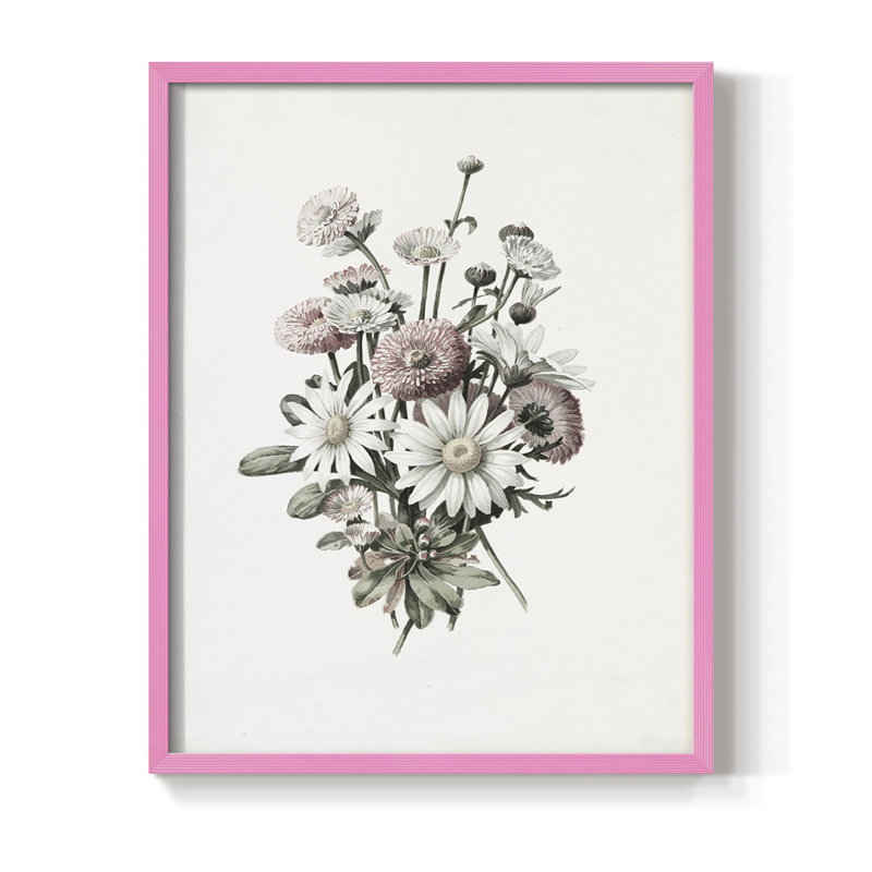 Reproduction florale vintage encadrée CCVI - bois massif, Rose, H 11 po x l 9 po