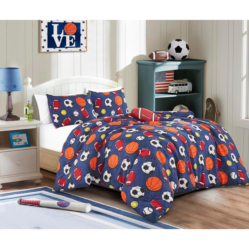 Ensemble d'édredon Kids Sports Balls avec coussin décoratif Football, Lit simple