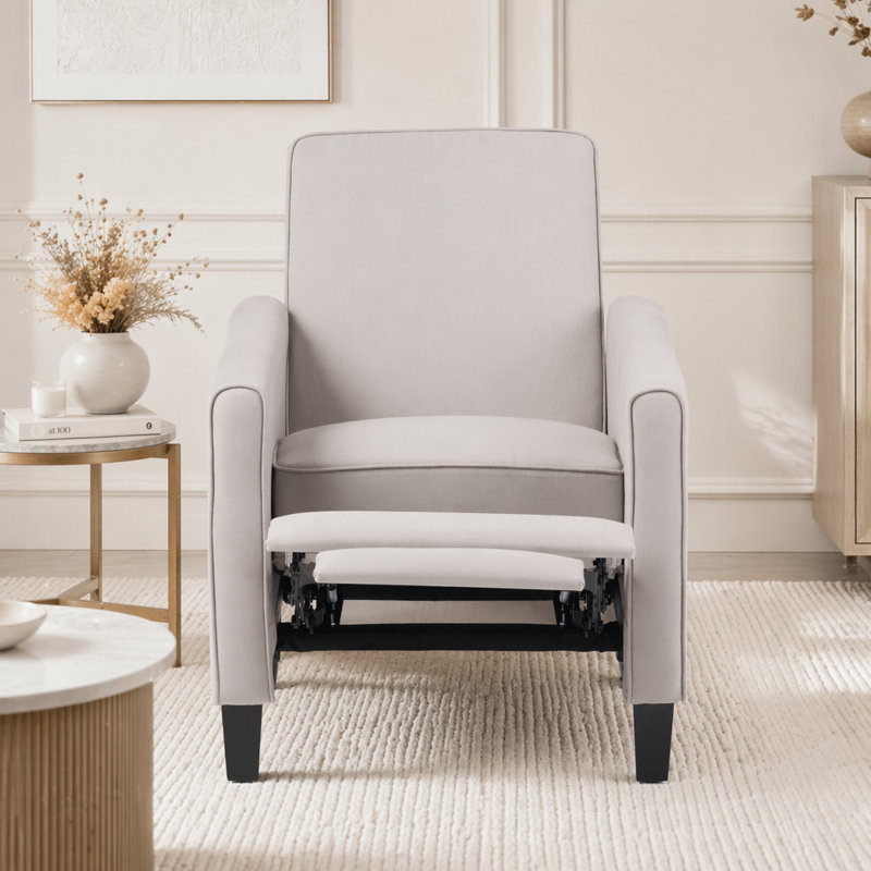 Fauteuil inclinable rembourré 27,5 po avec pieds en hêtre massif, Gris, Polyester