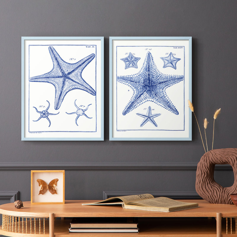 Blue Sea Stars VII - reproduction encadrée de qualité supérieure - prête à être accrochée - aucun clou requis - aucun clou requis