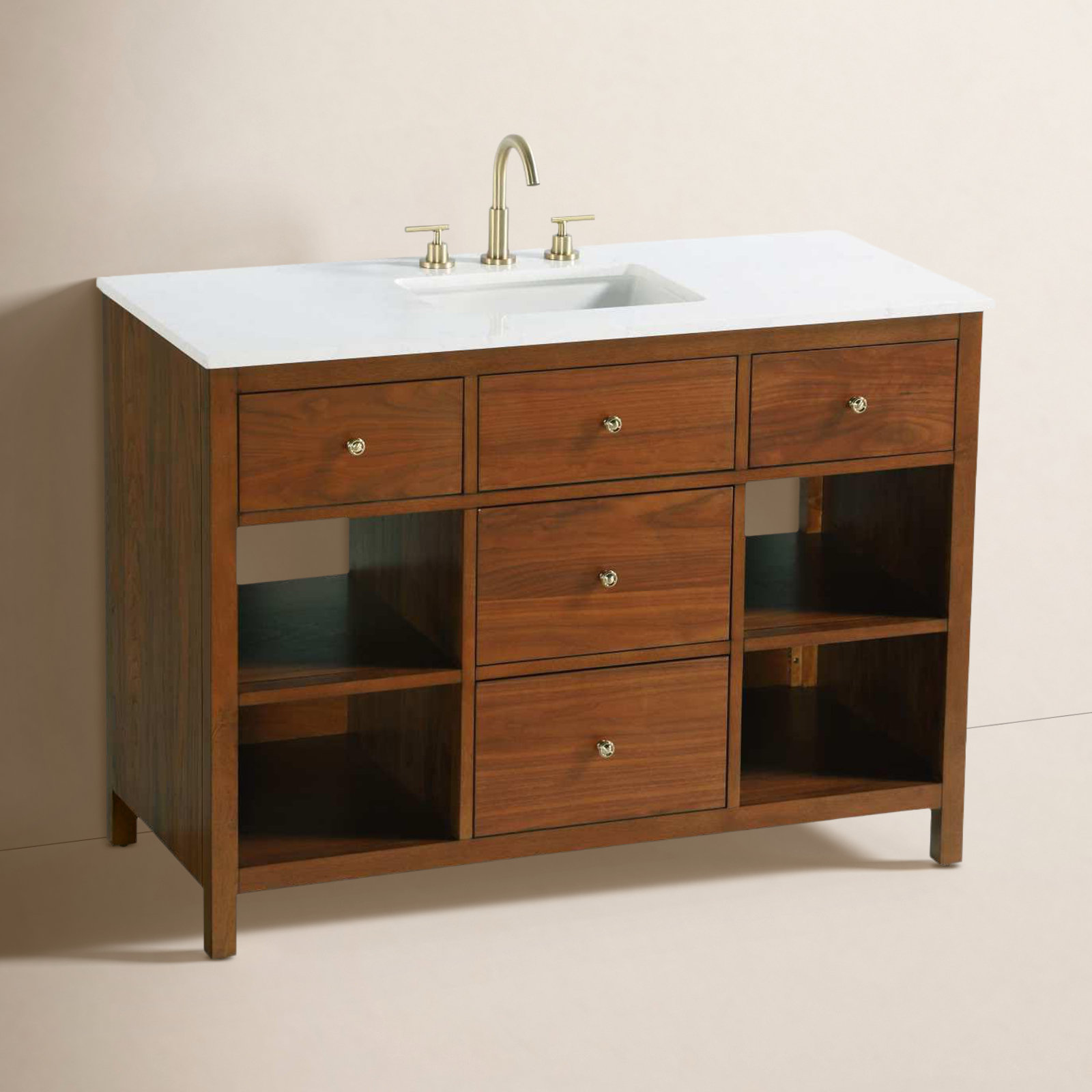 Single Bathroom Vanity, Brandy Walnut/Gold, 48"