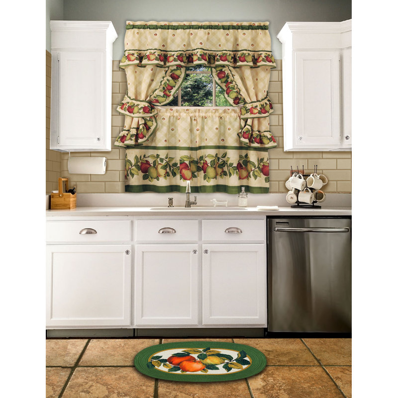 Apple Orchard Cotton Polyester Ruffled Cafe Curtain Set