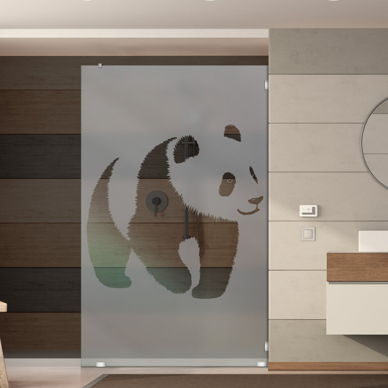 24 In W x 75 In H Shower Fixed Screen in Tempered Glass with Sandblasted Design, Left, Semi-Private