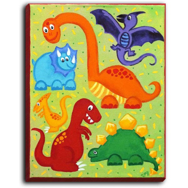 " Dinosaur Jumble " by NJoy Art, 36" H x 24" W x 1.5" D, Wrapped Canvas