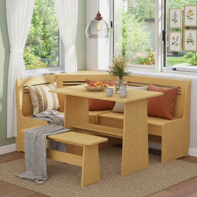 Modern Breakfast Nook Kitchen Corner Dining Set with L-Shaped Bench, USB Charging & Storage Shelf – Space-Saving 3–4 Seat Table and Chairs for Family by Ebern Designs
