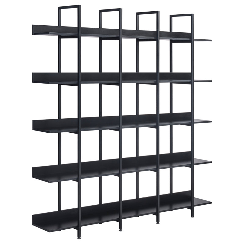Bibliothèque à 5 niveaux avec bureau ouvert, tablette de style industriel rétro avec structure en métal, Noir