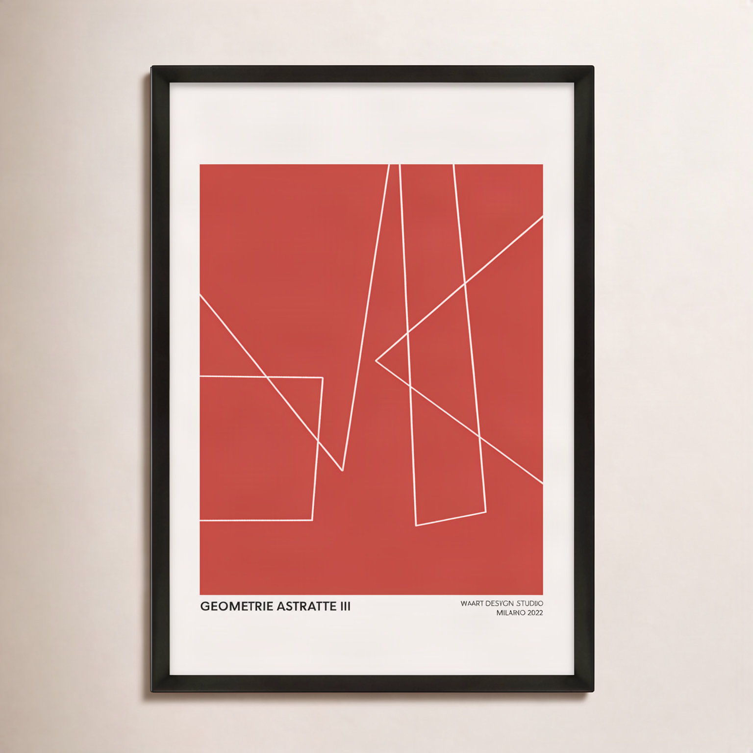 Geometric Abstraction In Red by Romina Gadler, 38" H x 26.5" W x 1.25" D, Black