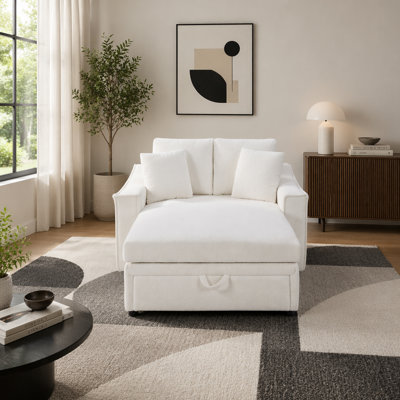 53.5" Chaise Lounge Sofa with Hidden Storage, Snowflake Velvet Sleeper Sofa Bed with Pillows, Deep Seat Modern Lounge Couch