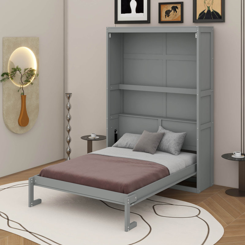 Lit escamotable mural avec tablettes Murphy, Grey, Lit double