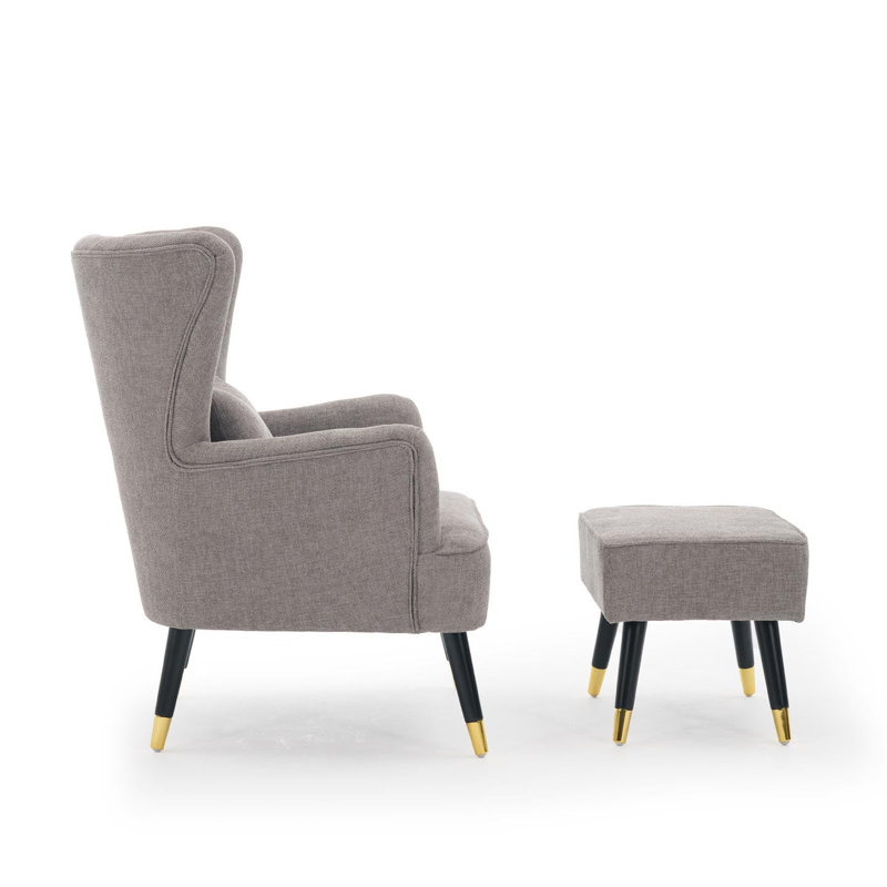 Upholstered With Footstool Wingback Chair, Chenille, Grey